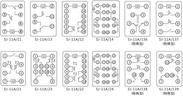 SJ-11A/21集成電路時間繼電器內部接線圖及外引接線圖片