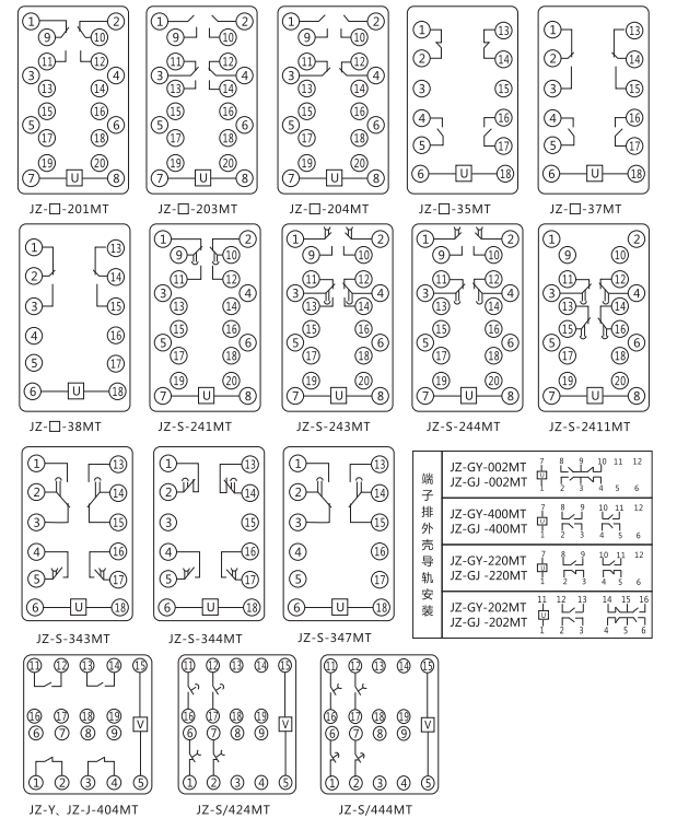 JZ-Y(J)-201MT跳位、合位、電源監(jiān)視中間繼電器內(nèi)部接線圖