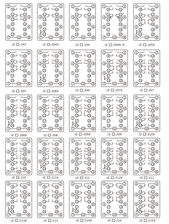 JZY（J)-204A-D靜態中間繼電器內部接線圖及外引接線圖