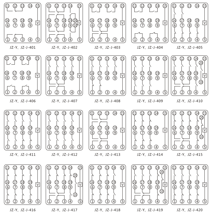 JZY（J)-204A-D靜態中間繼電器內部接線圖及外引接線圖